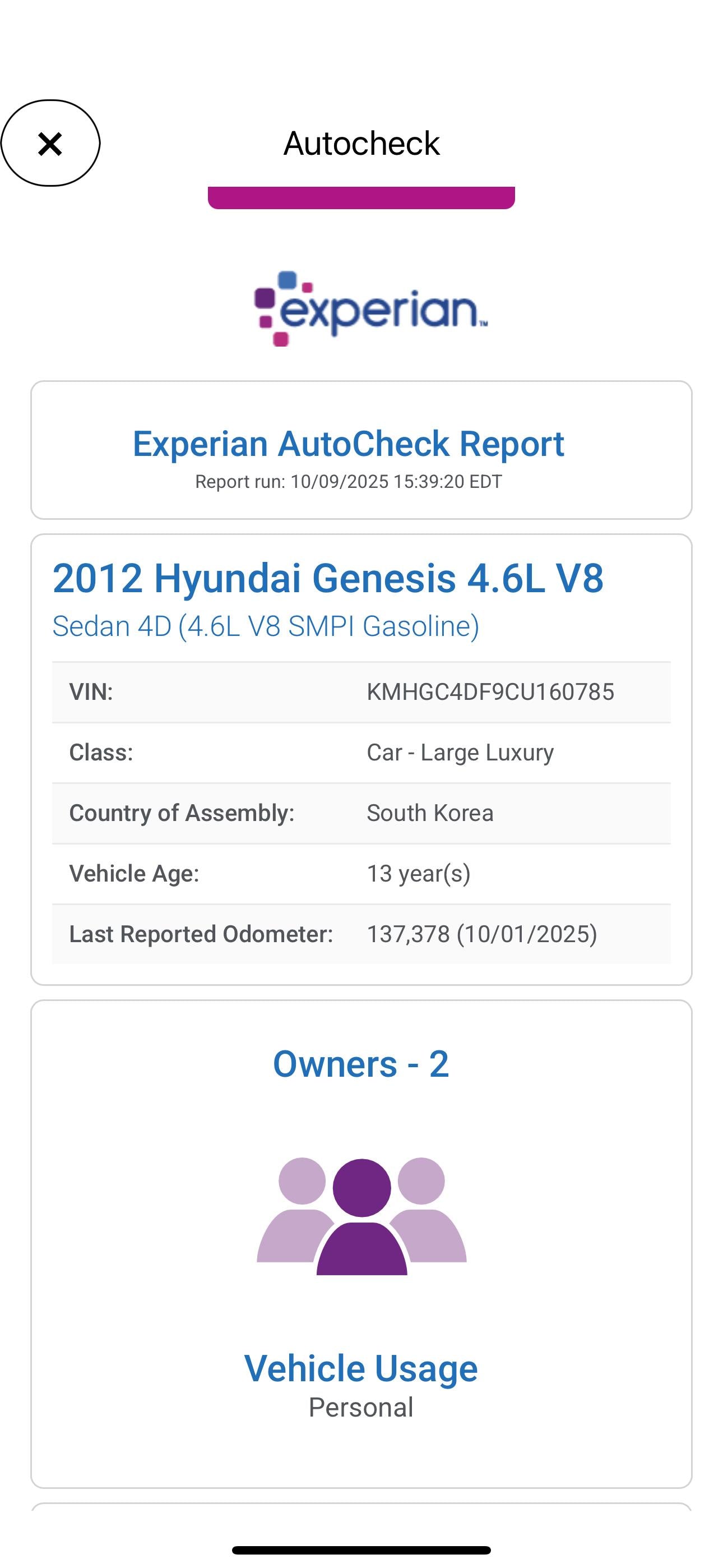 2012 Hyundai Genesis · 4.6L V8