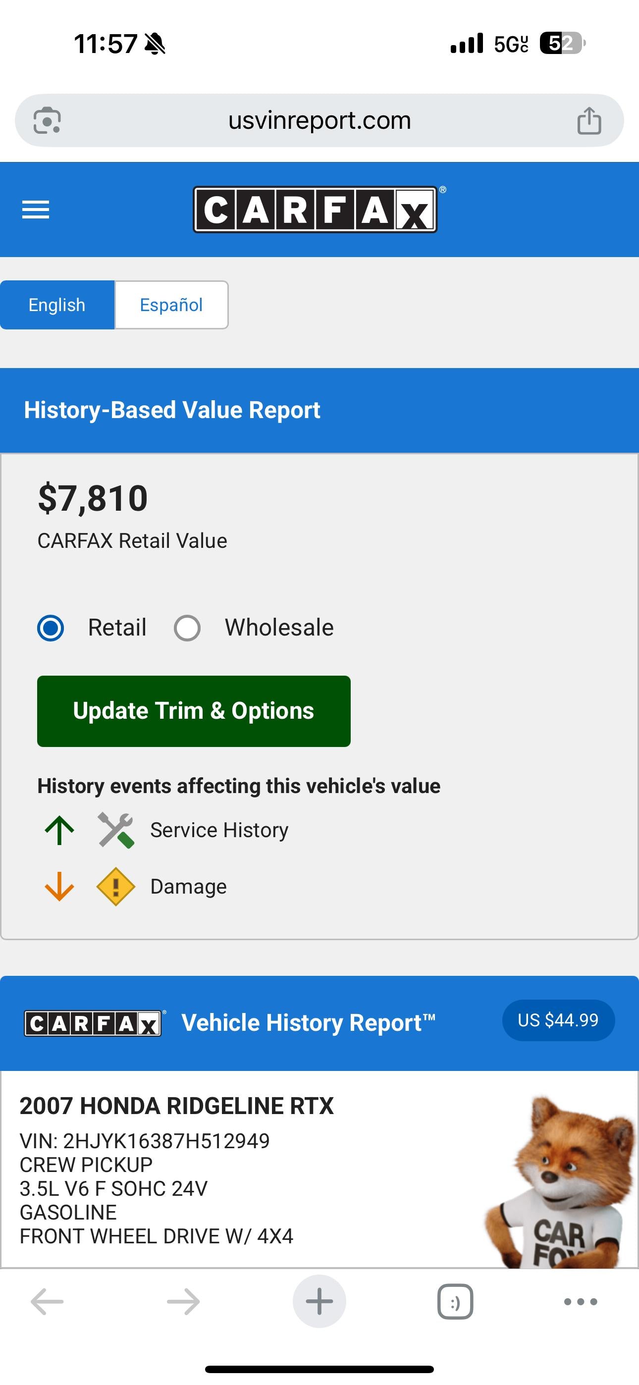 2007 Honda Ridgeline · RTX 4WD 6 cyl
